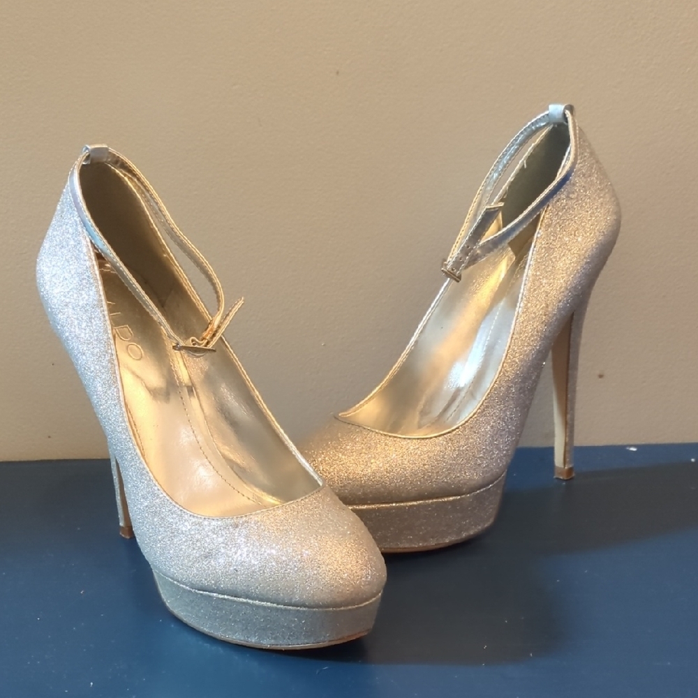 Also Silver Glitter Elegant Silver Glitter High Heels Size EU 39 8.5